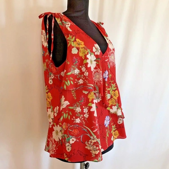 Parker Red Floral Blouse - Size Medium - Picture 1 of 5